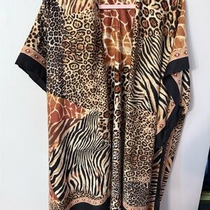 Kollie More Mixed Animal Print Kimono Shawl One Size